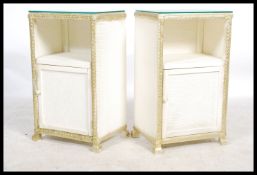 A pair of mid 20th century bedside cabinets believed to be by Lloyd Loom, open recess above cupboard