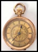 A Ladies continental gold pocket watch stamped 14k, rococo chased decorated case, total gross weight