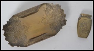 A stunning vintage 20th century brass double scroll end pin dish together with a Japanese brass