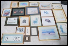 A collection of framed and glazed pictures dating from the 19th century to include Etchings, prints,