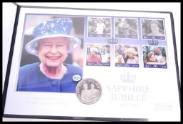 The Royal Mint Her Majesty The Queen Sapphire Jubilee Commemorative Silver Coin Cover 017/250 having