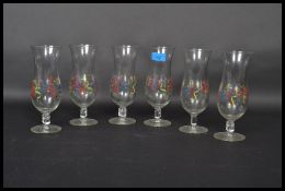 A set of six vintage retro 20th century matching continental beer glasses each finished with a