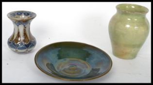 A group of three vintage 20th century studio pottery items to include a vase in the manner of