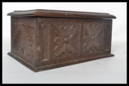 A 19th century oak bible box having a carved top reading Margaret Jones Born Born 20th December 29th