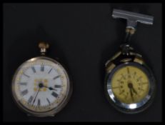 Two vintage early 20th century watches. One being a silver continental pocket watch and the other