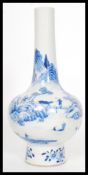 A Kangxi ( Kang Xi ) Chinese blue and white vase of mallet / onion form. The vase raised on a