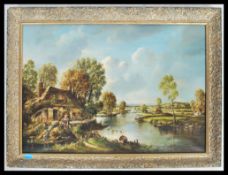 A 20th century English school oil on canvas painting of rural countyside scene depicting a cottage
