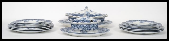 A 19th century blue and white Victorian Staffordshire part dinner service stamped to the base Booths
