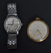 A vintage rolled Gold flat CYMA pocket watch ' Cymaflex ' having subsiduary dial and baton numerals.