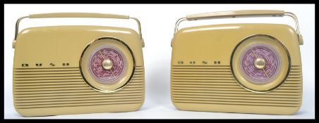 A pair of vintage mid 20th century Bush radios complete with telescopic antennae and leads. Measures