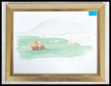 Peter Collyer a framed and glazed watercolour painting of Highland Cattle by artist Peter Collyer,