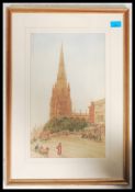 Ernest Parkman (1856-1921) A framed and glazed watercolour painting of a cathedral and street
