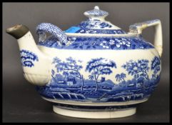 A 19th century ceramic blue and white oversized eight pint teapot by Copeland, transfer printed with