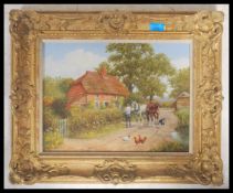 RICHARD REED SIMM (1926). Country village scene with figures and animals, signed lower right, oil on
