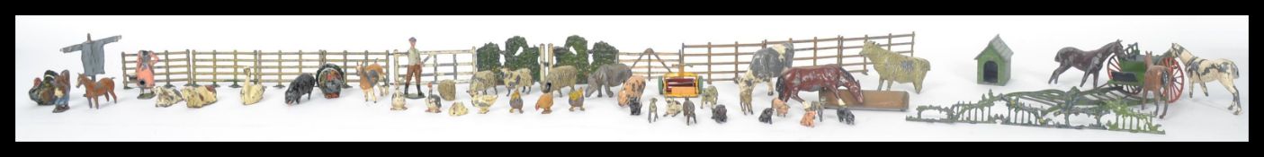 A collection of vintage lead figures by Britain's mainly farmyard animals and associated farmyard