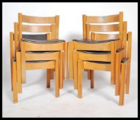 A set of 6 beech and vinyl upholstered stacking and interlocking chairs by Clive Bacon dating to the