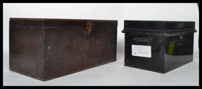 A vintage 20th century retro industrial ebonised locking tin deed box with Bristol name plaque to