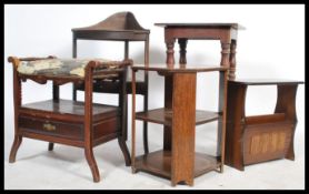 A collection of vintage and antique furniture to include an Edwardian adjustable piano stool, a pine