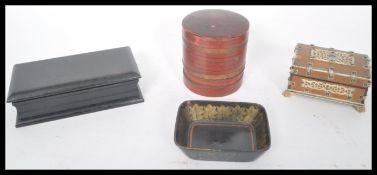 A group of vintage items dating from the 19th century to include a Thailand lacquer on cloth box , a