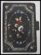 A 19th Century papier mache folio sleeve of rectangular form decorated with inset abalone shell ,