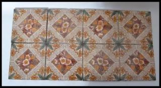 A set of eight 19th century Victorian painted and transfer printed porch wall tiles. The tiles