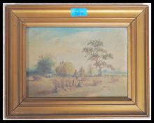A 19th century English School oil on board painting of harvest time being signed to the corner