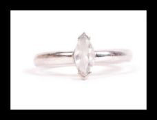 A hallmarked 9ct white gold and CZ ring having single marquise cut CZ. Hallmarked London. Weight 2.