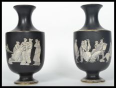 A pair of late 19th century Prattware - Pratts of Fenton '  Old Greek ' pattern vases. Each with