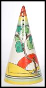 A Clarice Cliff of Newport Pottery 1930's Bizarre conical sugar sifter in the Bridgewater Green