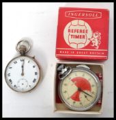 A late 19th /' early 20th century silver open faced pocket watch, enamel face Roman numeral