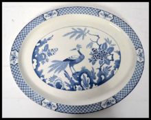 An early 20th century Woods and Sons Yuan pattern blue and white ceramic dinner platter tray plate