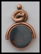 A 19th century Victorian 9ct gold bloodstone and agate intaglio metamorphic fob chain pendant having