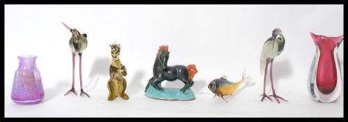 A good group of studio art glass to include Caithness vase , figure of bear with crown , pair of