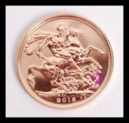 The Royal Mint 2016 Queen Elizabeth II 22ct gold sovereign. Weighs 7.98g.  Specification Fine