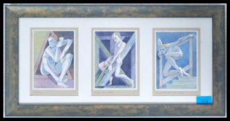James Gorman framed and glazed triptych of watercolours each titled, signed  and dated. Trig Man,