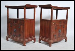 A pair of believed 19th / early 20th century Chinese elm  wood pedestal bedside / side cabinet