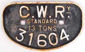ORIGINAL 1940'S GWR RAILWAY WAGON IDENTIFICATION PLAQUE