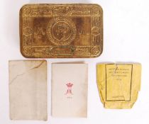 FIRST WORLD WAR CHRISTMAS TIN WITH CARD & EMPTY CIGARETTE PACKET