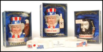 Three Royal Doulton collection of Jim Beam character flasks, Captain Cook, Samurai Warrior and