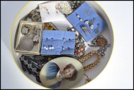 A group of vintage silver jewellery to include silver coins , pendant , earrings , Scottish agate