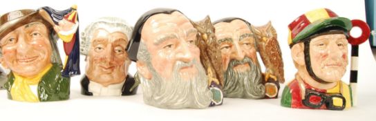 Royal Doulton character jugs to include Jockey DD6625 The Lawyer D6498 , Punch and Judy Man D6590  ,