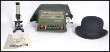 A collection of items to include a vintage Bowler Hat ( approx size 7 ) together with a vintage