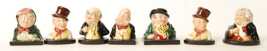 A group of seven Royal Doulton Dickensian bust figurines to include Buzfuz  Mr Pickwick , Sam Weller