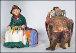 Two Royal Doulton ceramic figurines the Foaming Quart HN2162 and Silk and Ribbons HN2017. Measures