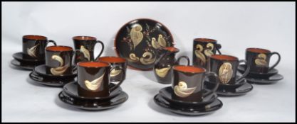 A Yeo pottery of Clevedon Bristol studio pottery coffee service, each piece decorated with different
