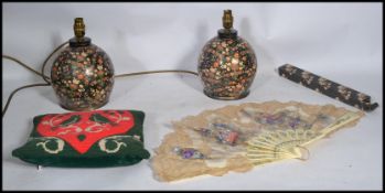 A pair of 20th century papier mache cloisonne table lamps, each of bulbous form