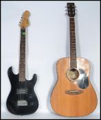 A vintage 20th century Encore electric guitar and an Encore acoustic guitar musical instrument.