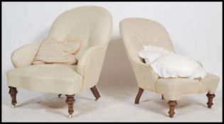 A pair of 19th century ladies and gents Victorian mahogany armchairs /  chairs, button back