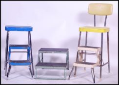 A pair of vintage retro 20th century metamorphic tubular steps by Prestige in different colourways