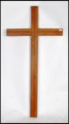 A 20th century large ecclesiastical solid oak cross - crucifix having been removed from Cock Road